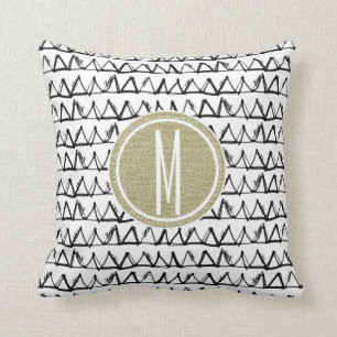 Schwarzes Dreieck-GoldGlitzer-Monogramm Kissen