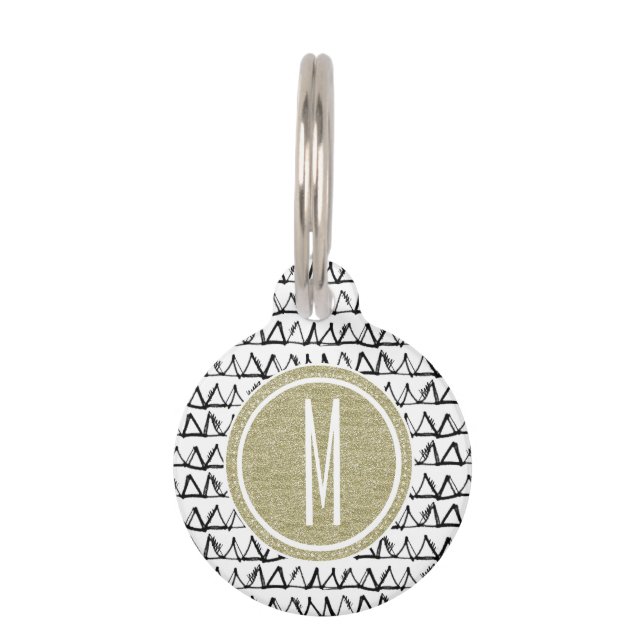Schwarzes Dreieck-GoldGlitzer-Monogramm Tiermarke (Rückseite)