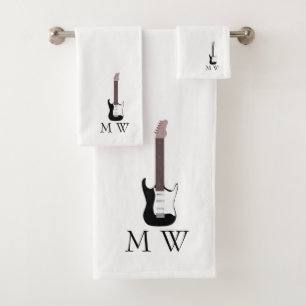 Schwarzes E-Gitarren-Design mit Monogramm Badhandtuch Set