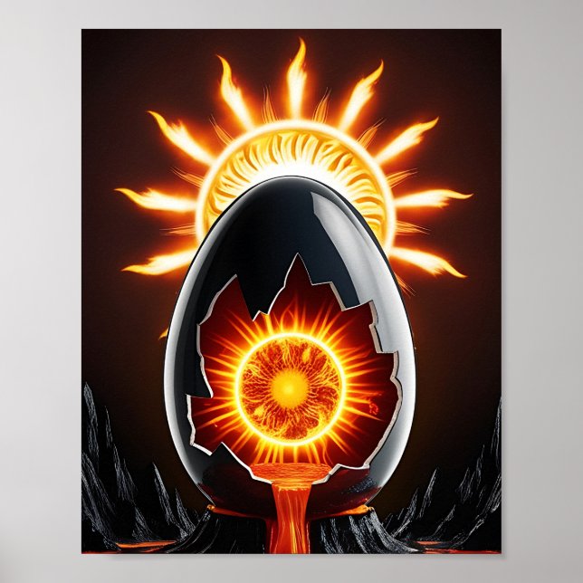 Schwarzes Ei mit Sonne Poster (Vorne)