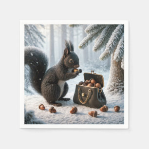 Schwarzes Eichhörnchen, das Acorne in Purpurrot Re Serviette