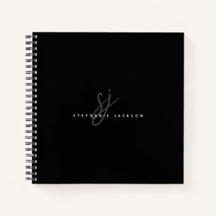 Schwarzes einfaches minimalistisches Skript Initia Notizbuch