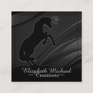 Schwarzes Einhorn (elegante schwarze Wirbel) Quadratische Visitenkarte