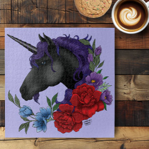 Schwarzes Einhorn Lila Mitternachtsgarten Blumen