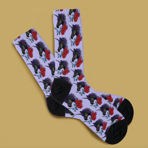 Schwarzes Einhorn Lila Mitternachtsgartenblumen Socken