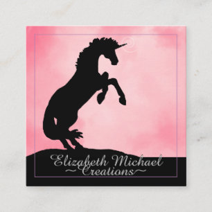Schwarzes Einhorn (misty pink) Quadratische Visitenkarte