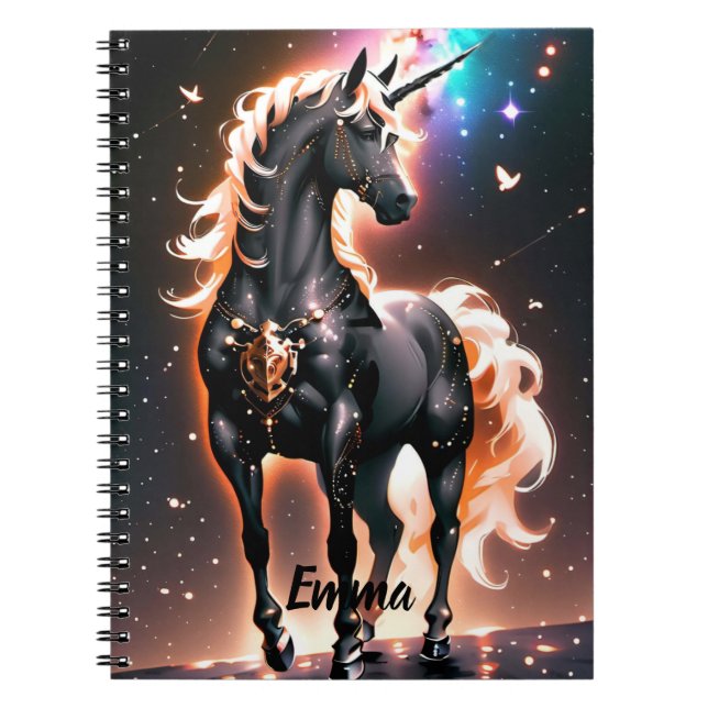 Schwarzes Einhorn mit Gold-Mane-Individuelle Name- Notizblock (Vorderseite)
