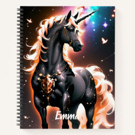 Schwarzes Einhorn mit Gold-Mane-Individuelle Name- Notizbuch