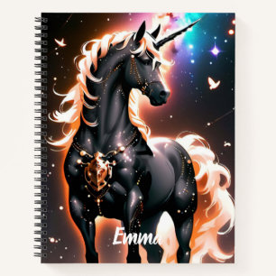 Schwarzes Einhorn mit Gold-Mane-Individuelle Name- Notizbuch