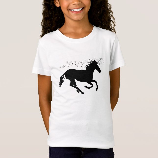Schwarzes Einhorn mit magischen Sternen T-Shirt (Vorderseite)