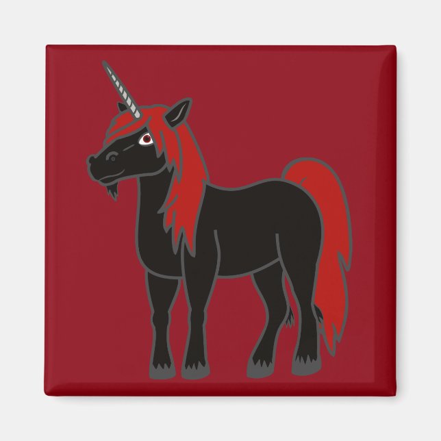 Schwarzes Einhorn mit Red Mane Magnet (Vorne)