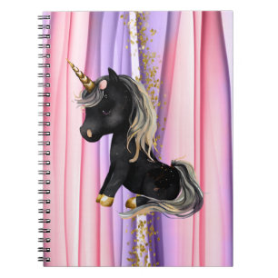 Schwarzes Einhorn Rosa Ohren Notizbuch Notizblock