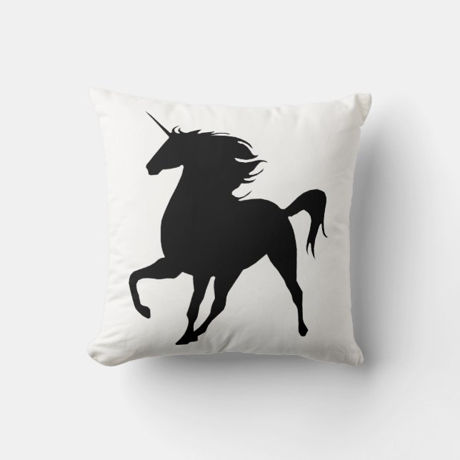 Schwarzes Einhorn-Silhouette-Kissen Kissen (Vorderseite)
