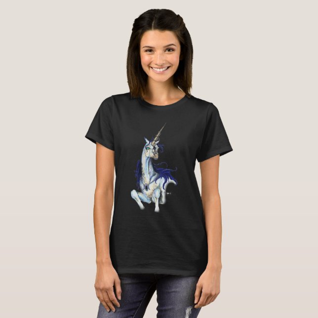Schwarzes Einhorn T-Shirt (Vorne ganz)