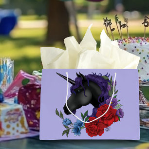 Schwarzes Einhorn und Blume Große Geschenktüte