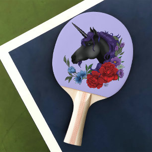 Schwarzes Einhorn und Blume Tischtennis Schläger