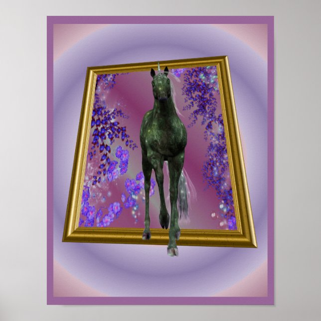 Schwarzes Einhornpferd aus der Fantasie Poster (Vorne)