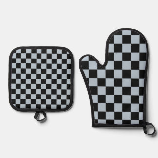 Schwarzes Eis kariert Ofenhandschuh & Topflappen-Set