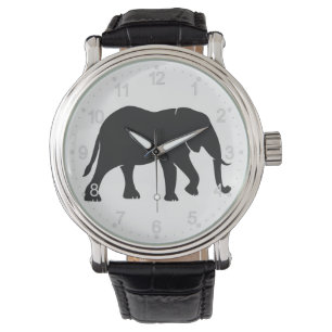 Schwarzes Elefantenbild Tier im Zoo Silhouet Armbanduhr