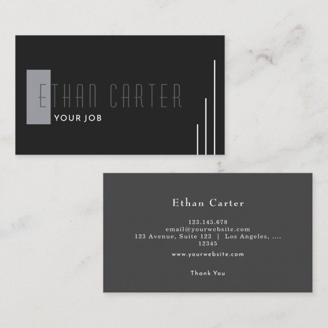 Schwarzes elegantes Berufliches Monogramm Visitenkarte (Vorne/Hinten)