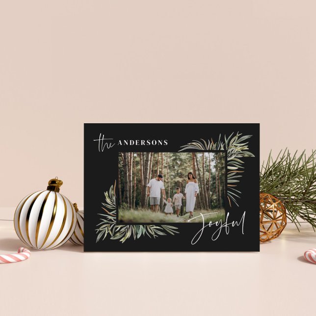 Schwarzes, elegantes botanisches Foto Feiertagskarte (Von Creator hochgeladen)