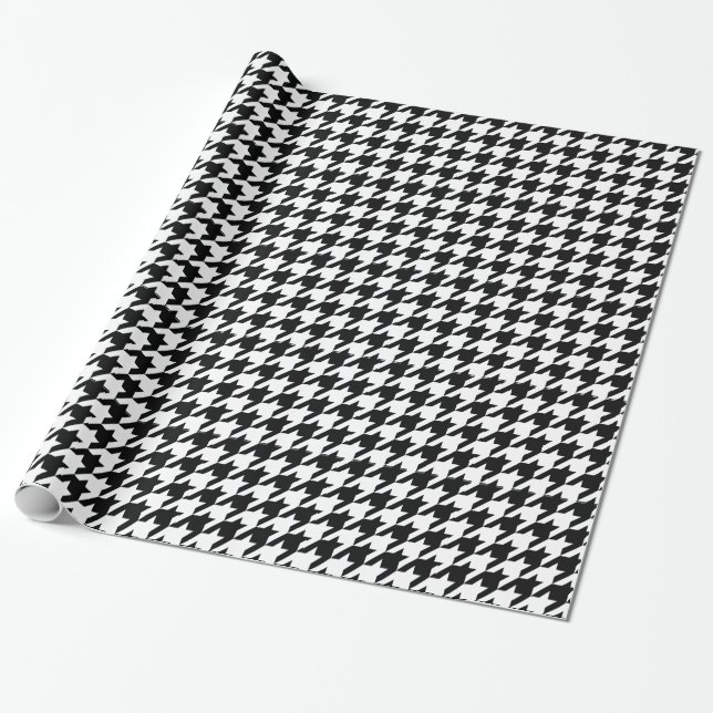 Schwarzes elegantes Hahnentrittmuster bei Geschenkpapier (Ungerollt)