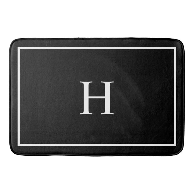 Schwarzes Elegantes Modernes Monogramm Badematte (Vorderseite)