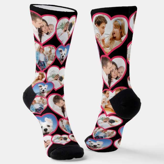 Schwarzes elegantes rotes Herz-Muster | 5 FotoColl Socken (Gewinkelt)