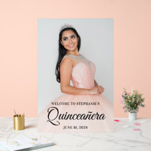 Schwarzes elegantes Skript Quinceañera Foto Acrylschild
