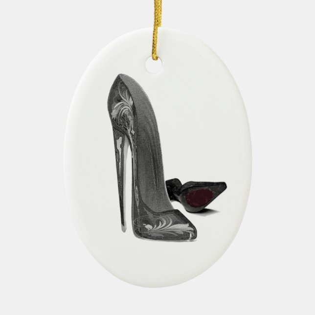Schwarzes elegantes Stilett beschuht Absatz-Kunst Keramikornament (Vorne)