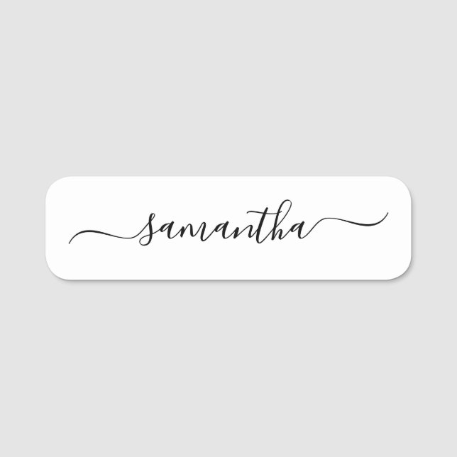 Schwarzes Elegantes Swash-Signaturskript Namensschild (Vorderseite)