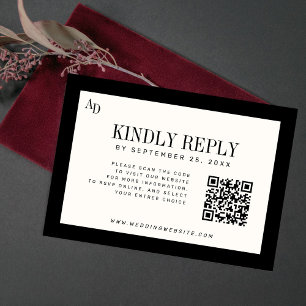 Schwarzes Elfenbein modernes altes Geld Hochzeitsw RSVP Karte