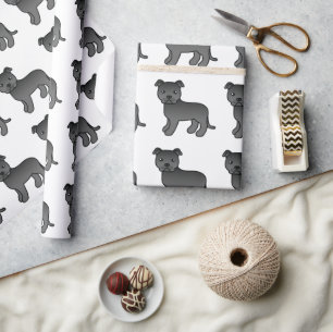 Schwarzes Englisch Staffie Süßes Cartoon-Hund-Must Geschenkpapier