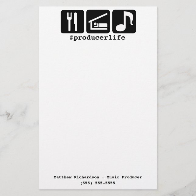 Schwarzes essen Schlaf-Musik-Ikonen Briefpapier (Vorderseite)