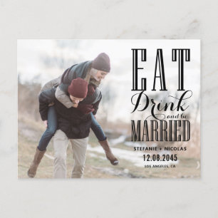 Schwarzes Essen Trinken und Verheiratet Sein Foto  Einladungspostkarte