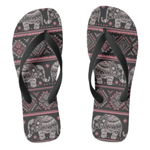 Schwarzes ethnisches Elefant-Muster Flip Flops
