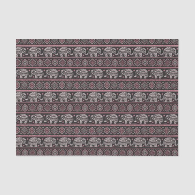 Schwarzes ethnisches Elefant-Muster Seidenpapier (Vorderseite)