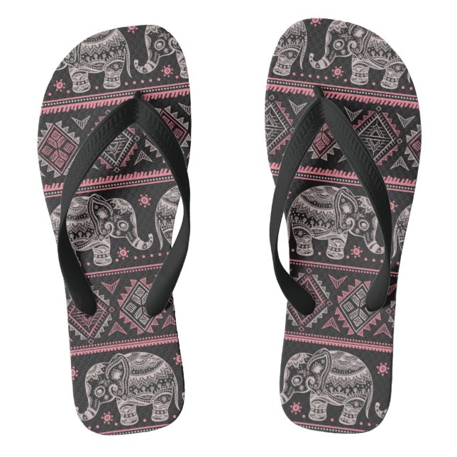 Schwarzes ethnisches Elefantenmuster Flip Flops (Fußbett)