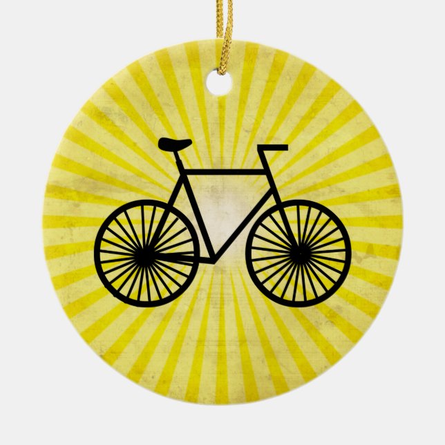 Schwarzes Fahrrad; Gelber Hintergrund Keramik Ornament (Vorne)