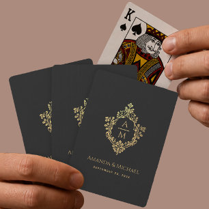 Schwarzes falsches Gold-Monogramm im eleganten Wap Spielkarten