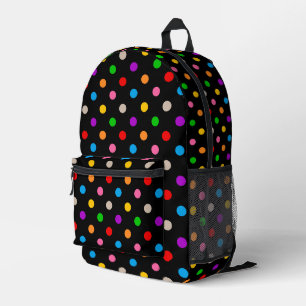 Schwarzes farbenfrohes Regenbogen-Punkte-Design Bedruckter Rucksack