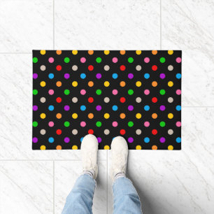 Schwarzes farbenfrohes Regenbogen-Punkte-Design  Fußmatte