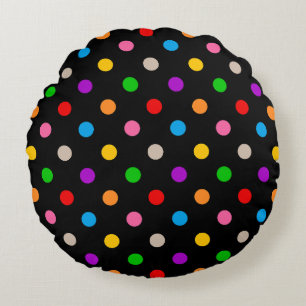 Schwarzes farbenfrohes Regenbogen-Punkte-Design  Rundes Kissen