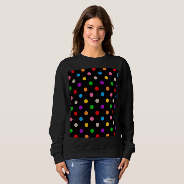 Schwarzes farbenfrohes Regenbogen-Punkte-Design  Sweatshirt (Vorne ganz)