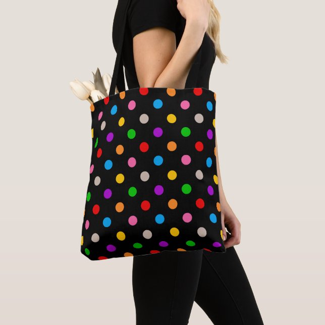 Schwarzes farbenfrohes Regenbogen-Punkte-Design  Tasche (Von Nahem)