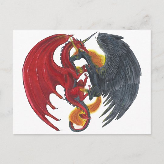 Schwarzes Feuer Einhorn Und Roter Drache Postkarte Zazzle Ch