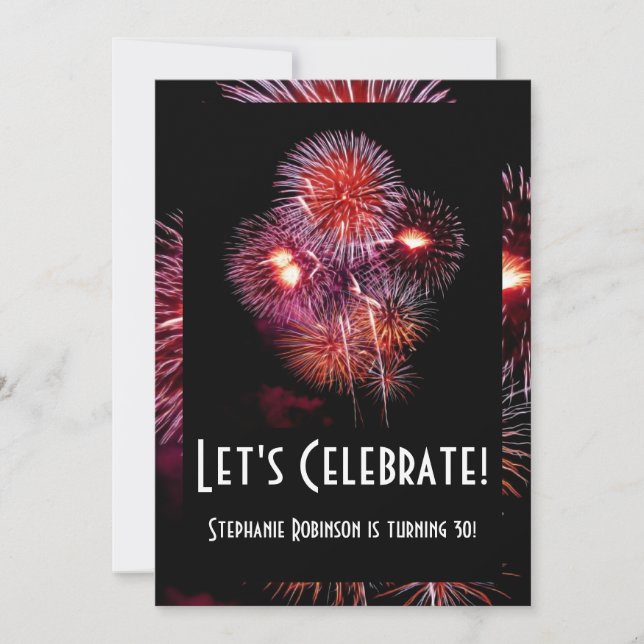 Schwarzes Feuerwerk 30./Geburtstag/Party Einladung (Vorderseite)