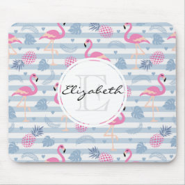 Schwarzes Flamingo-Ananas-Muster Monogramm Mousepad