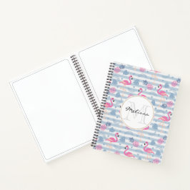 Schwarzes Flamingo-Ananas-Muster Monogramm Notizbuch