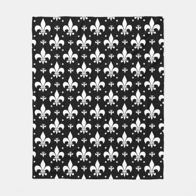 Schwarzes Fleur-de-lis-Muster Fleecedecke (Vorderseite)